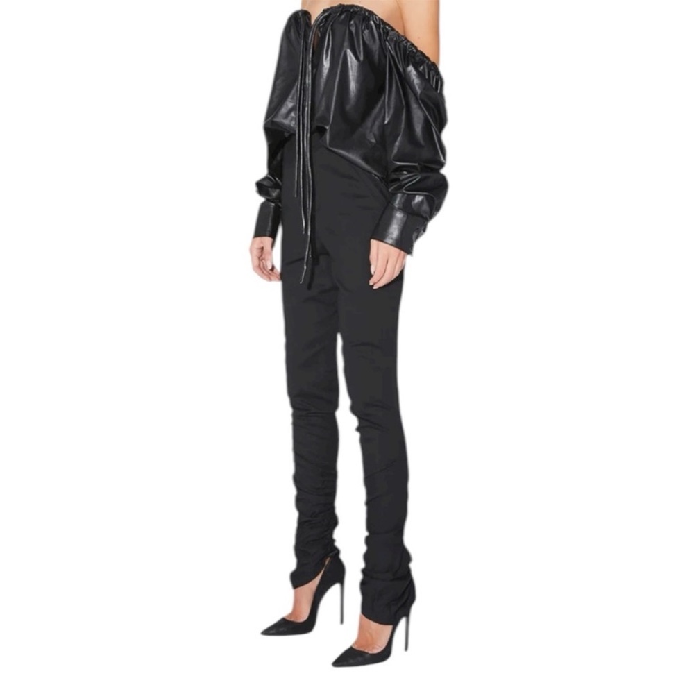 RtA Emery Ruched Stacked Skinny Pants Black High Rise Drawstring NWT Size 4